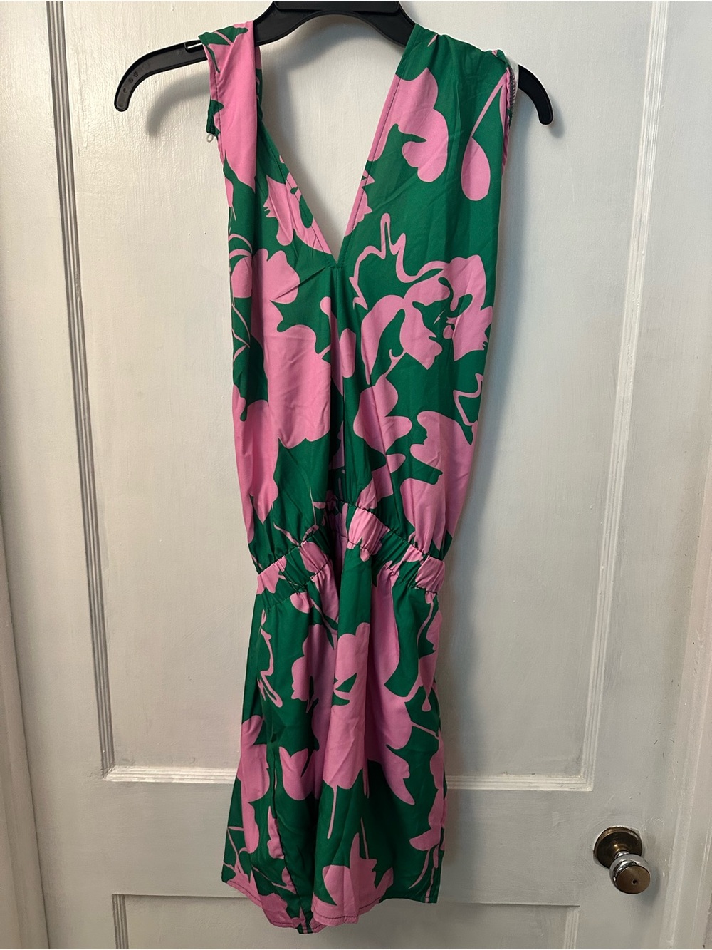 SHEIN Pink and Green Floral Sleeveless Romper